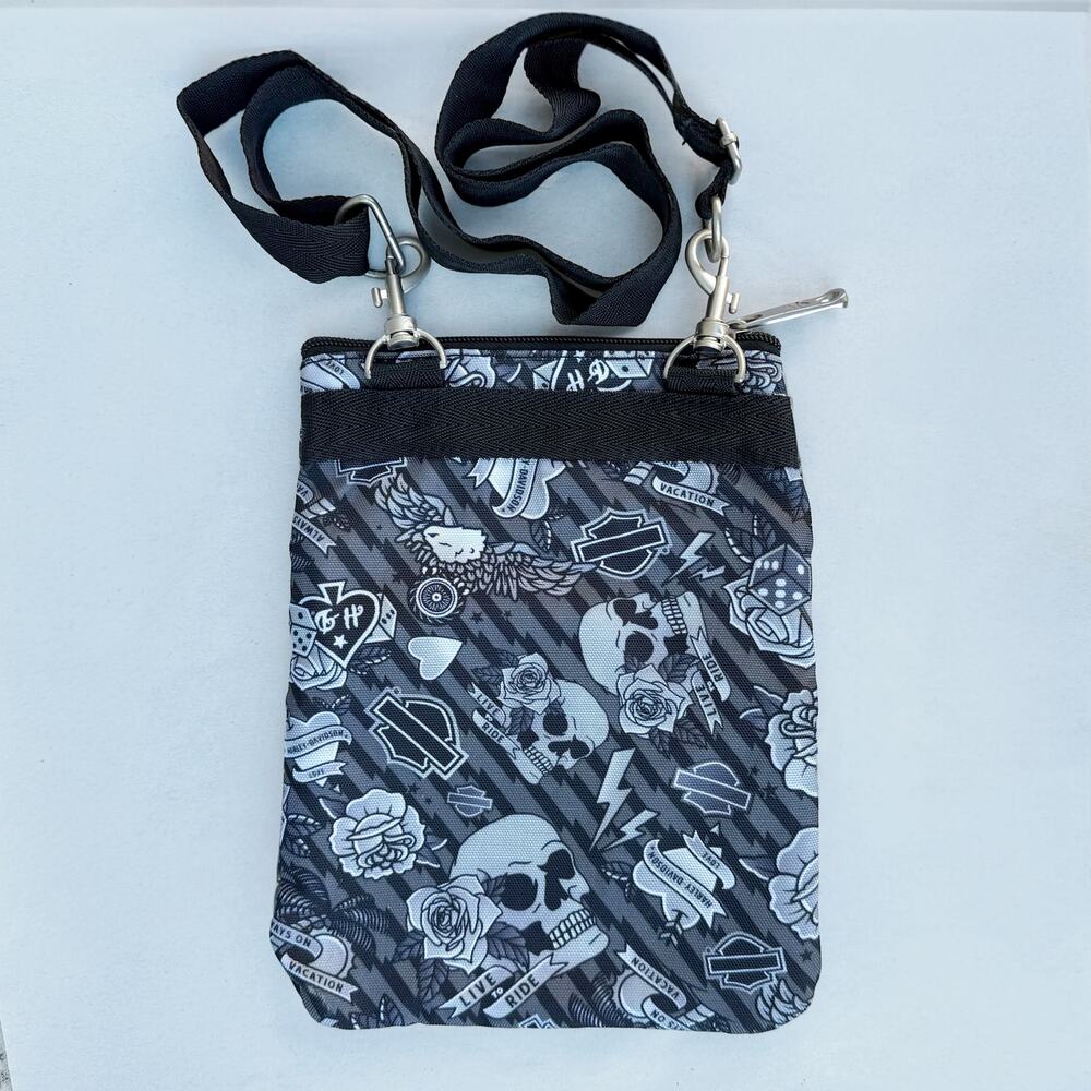 Harley-Davidson Gray Tattoo Crossbody Sling Bag X-body Purse Pouch Punk 99616 - Picture 2 of 8